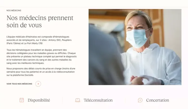 HAIMATOS - Centre d'hÃ©matologie Paris, MÃ©decins HÃ©matologues - Landing design inspiration