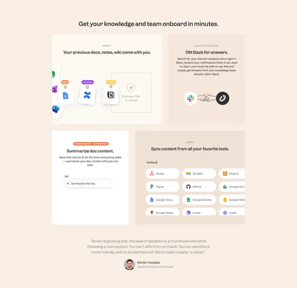 Slite - AI-powered knowledge base - Landing design inspiration