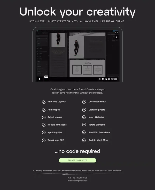 Showit: A Drag & Drop Website Builder for Creatives - Landing design inspiration