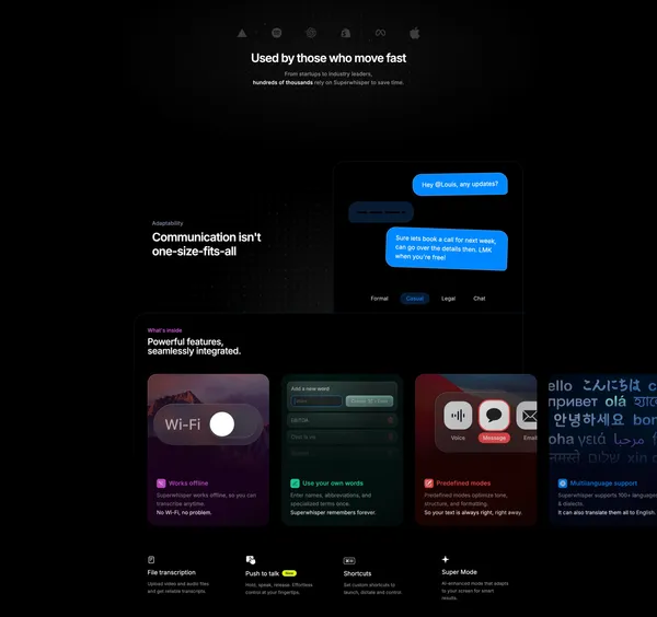 Superwhisper — AI Voice to Text for macOS, Windows & iOS | Superwhisper - Landing design inspiration
