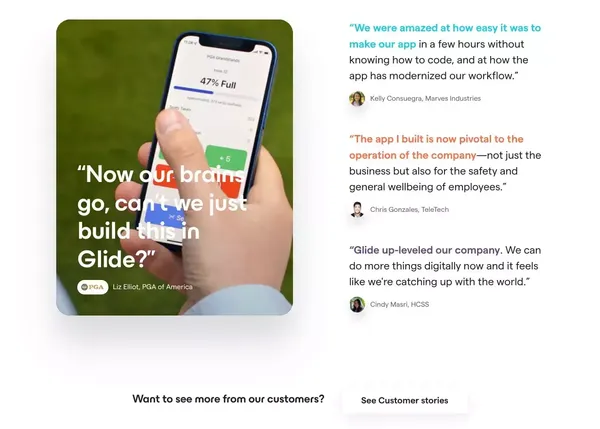 Glide – Create apps & websites without code. - Landing design inspiration