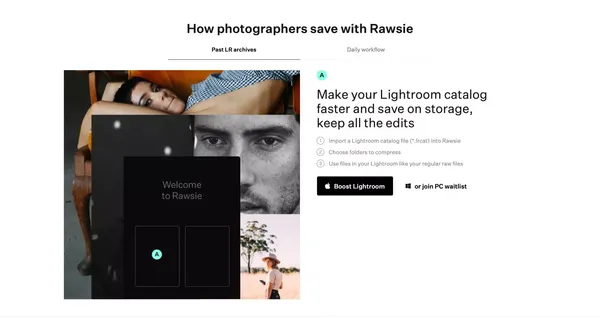 Rawsie – Reduce RAW image file size by up to 80% - Landing design inspiration