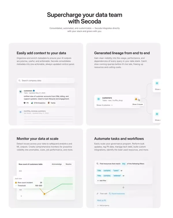 Secoda - The AI platform for data and analytics - Landing design inspiration
