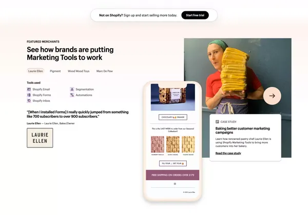 Boost customer engagement and drive more sales with Shopify Marketing Tools - Shopify USA - Landing design inspiration