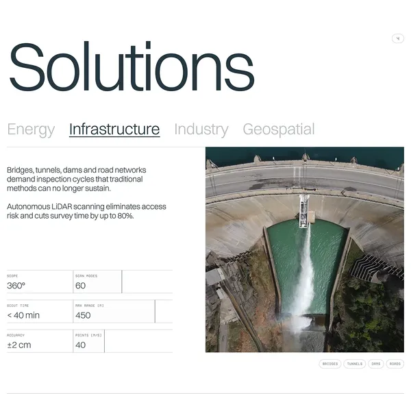 Aevion — autonomous LiDAR inspection drone - Landing design inspiration