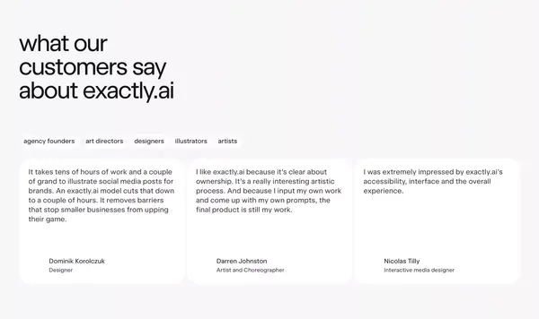 exactly.ai | bespoke ai models, built for your brand - Landing design inspiration