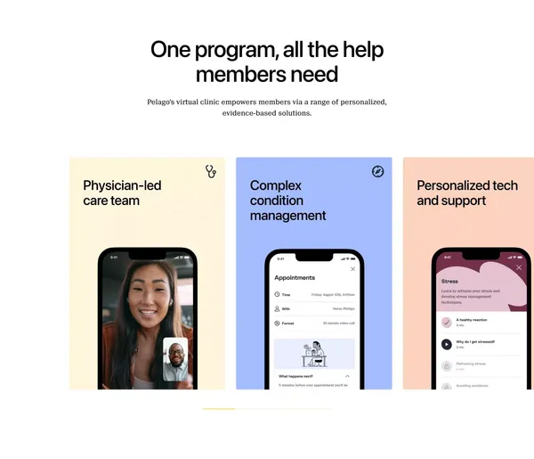 Pelago | Virtual clinic for substance use management - Landing design inspiration