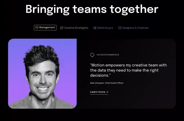 Motion: Performance Creative Hub for Marketing teams - Landing design inspiration