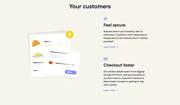 Add a Shopping Cart to Any Website in Minutes - Snipcart - Landing design inspiration