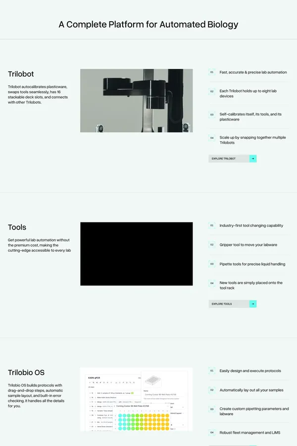 Full Lab Automation You Can Afford - Trilobio - Landing design inspiration