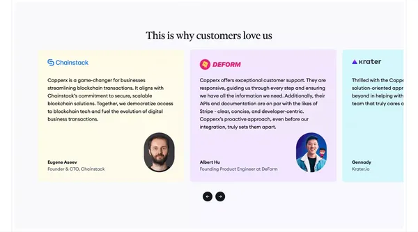 Simplified payments for web3 companies - Copperx - Landing design inspiration