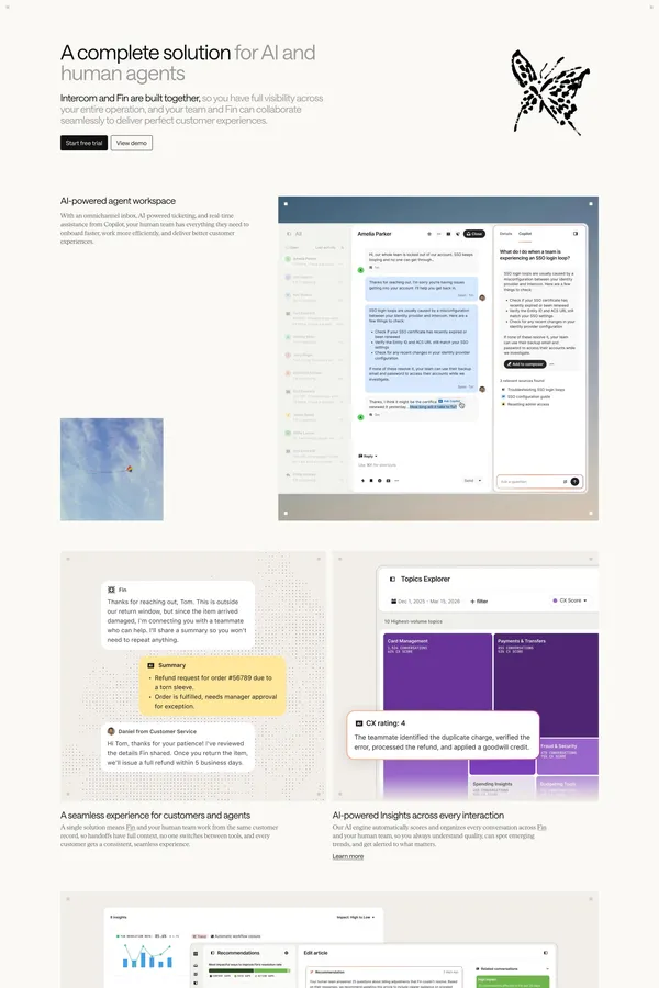 Intercom | The only helpdesk designed for the AI Agent era - Landing design inspiration