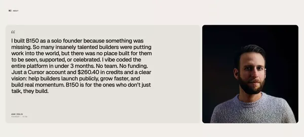B150 —  The professional social network for Gen AI builders and creators - Landing design inspiration