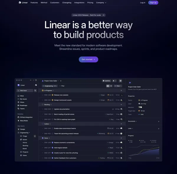Linear ⋅ A better way to build products - Landing design inspiration