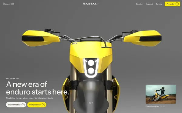 Radian | Electric Enduro Motorcycle | Pre-Order Now - Landing design inspiration