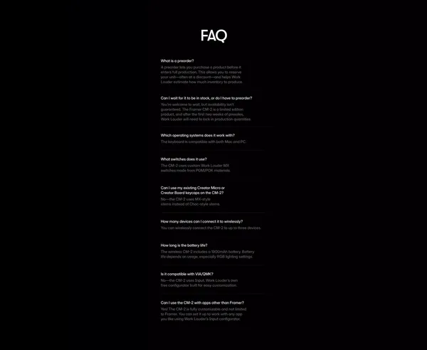 Framer CM-2 by Work Louder - Landing design inspiration