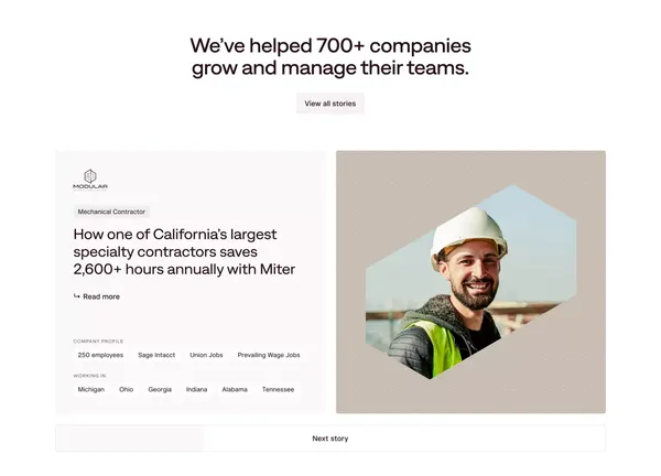 Miter | Payroll, HR, Expenses & Field Ops Software - Landing design inspiration