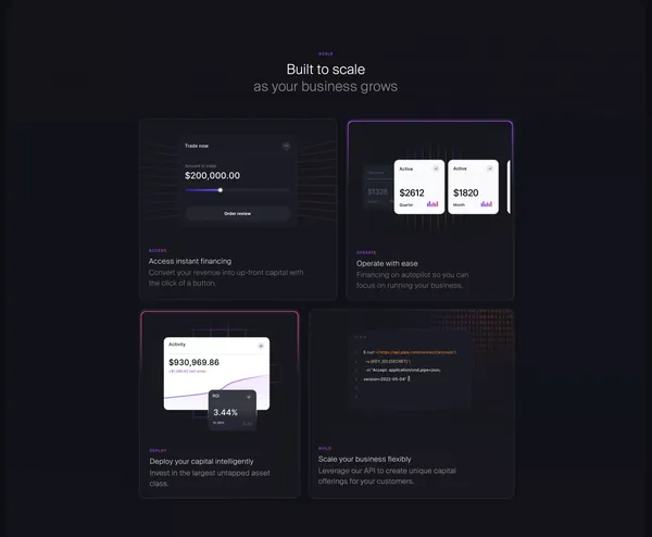 Pipe: Trade your future revenue for dilution-free capital - Landing design inspiration