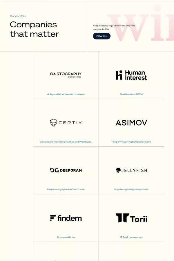 Wing Venture Capital - Landing design inspiration