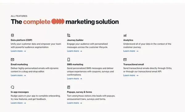 Ortto: Customer Data, Messaging & Analytics Working Together - Landing design inspiration