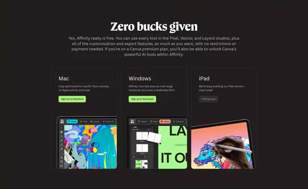 Affinity | Professional Creative Software, Free for Everyone - Landing design inspiration