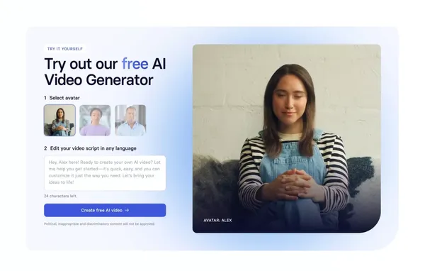 Free AI Video Generator - Create AI Videos in 140 Languages - Landing design inspiration
