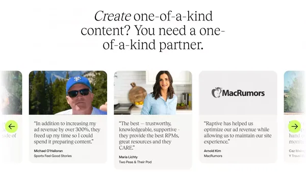 Raptive — Powering creator independence - Landing design inspiration