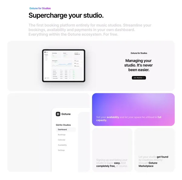 Gotune - Book Music Studios - Landing design inspiration