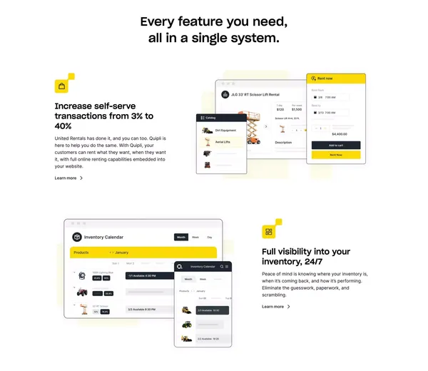 Equipment Rental Software & Inventory Management | Quipli - Landing design inspiration