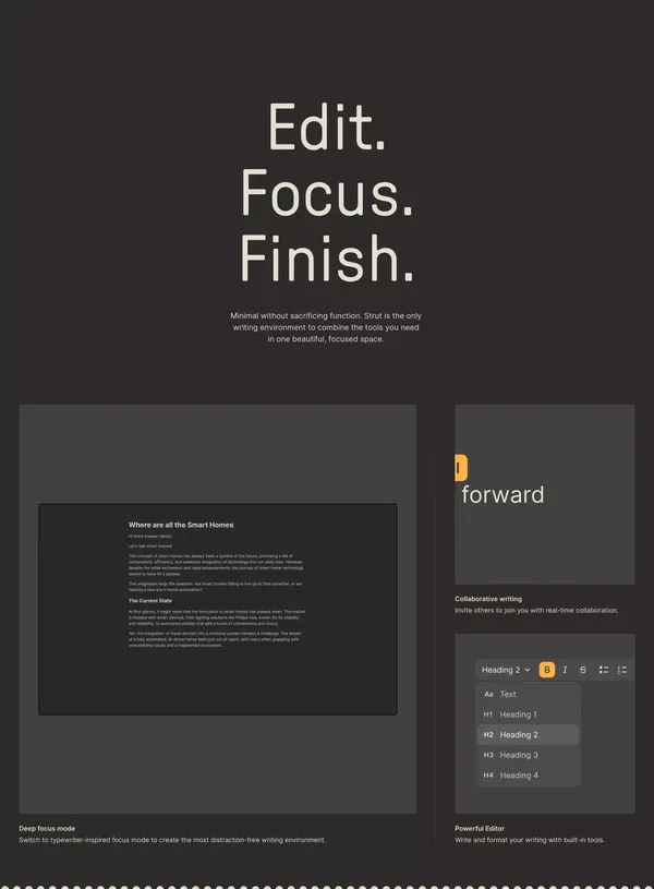 Strut – The complete writing workspace - Landing design inspiration