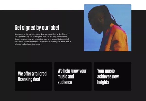 Independent Record Label & Music Distribution | amuse - Landing design inspiration