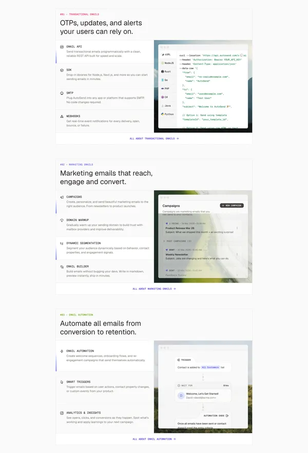 AutoSend: Email for Developers and Marketers - Landing design inspiration