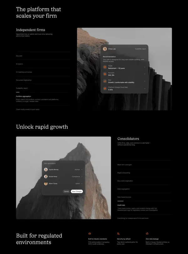 Obsidian - Landing design inspiration