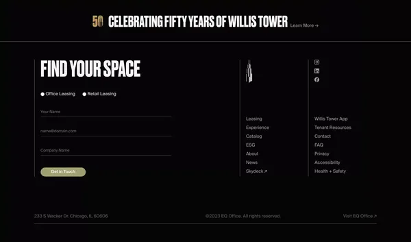 Catalog Dining and Shopping - Willis Tower - Landing design inspiration
