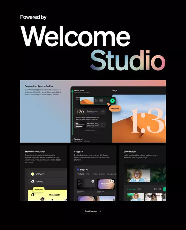 Webinar platform for virtual events and company meetings | Welcome - Landing design inspiration