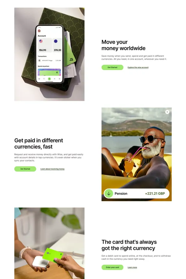 Wise: The international account | Money without borders | Wise Germany - Landing design inspiration