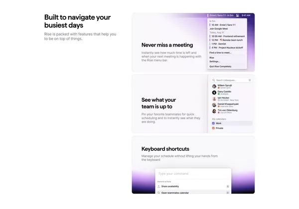 Rise  - The calendar that works for you - Landing design inspiration