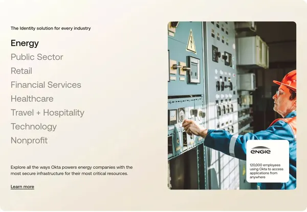 Employee and Customer Identity Solutions | Okta - Landing design inspiration