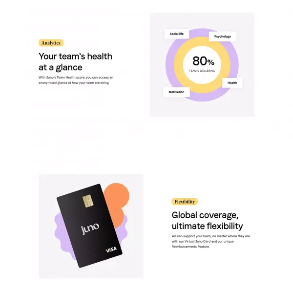 Juno | Empowering teams with flexible benefits - Landing design inspiration
