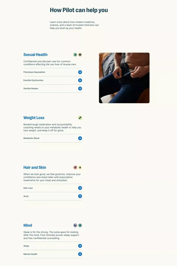 Pilot - Men's Health Treatments Online - Landing design inspiration