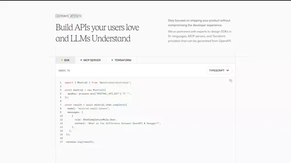 Generate MCP servers & SDKs from OpenAPI | Speakeasy - Landing design inspiration