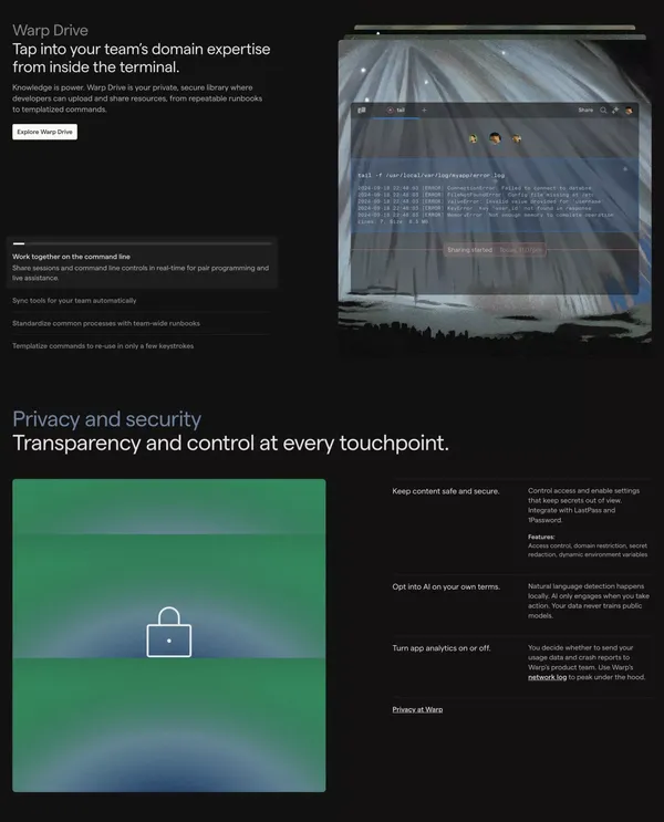 Warp: The intelligent terminal - Landing design inspiration