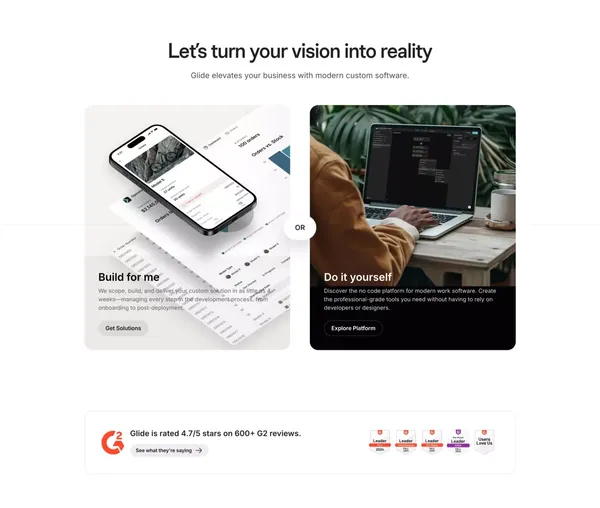 No Code App Builder: Create Custom, AI-Powered Apps | Glide - Landing design inspiration