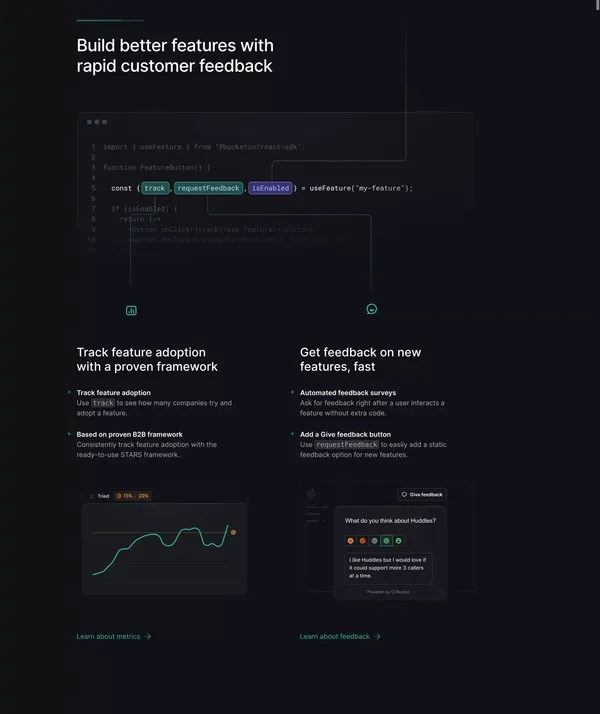 Bucket: Feature flagging that's purpose-built for B2B SaaS - Landing design inspiration