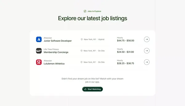 Match. Meet. Get Hired - Landing design inspiration