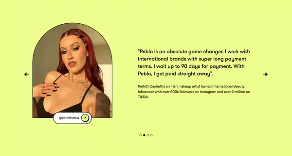 Peblo | Paying creators faster - Landing design inspiration