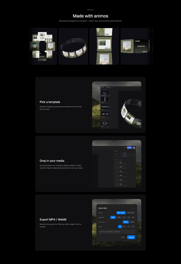 animos — Motion templates for design showcases - Landing design inspiration