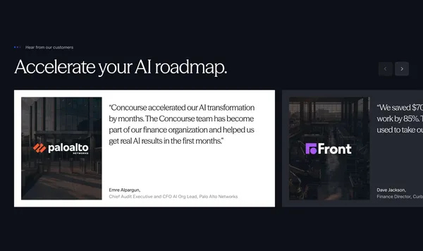 Concourse | AI transformation for finance. - Landing design inspiration