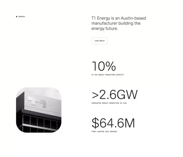 T1 Energy - Landing design inspiration
