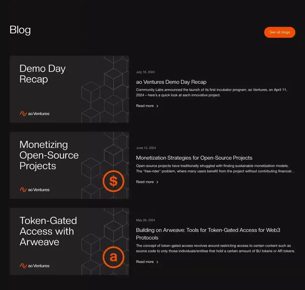 ao Ventures | Accelerating the Permanent Web - Landing design inspiration